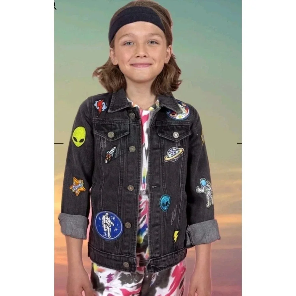 Lola + The Boys Kids Interstellar Patched Denim Jacket Sz 6 Astronauts Space